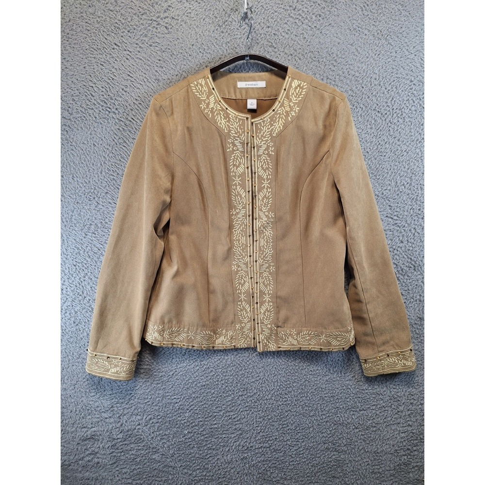 Dressbarn Jacket Women S Beige Embroidered Beaded Embellished Open Front